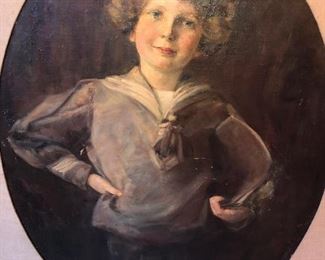 Close up View Of Large Antique Oval Oil Painting On Board Portrait In Military Clothing