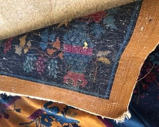 Back View Of Detailed Weaves Per Inch Of Close Up Corner View Of This Period 1929-1931 Chinese Floor Rug 12' x 14' Commissioned For The Fisher Mansion - Incrediable Colors & Borders