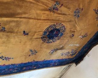 Close Up View Of 2 Tears View Of Detailed Weaves Per Inch Of Close Up Corner View Of This Period 1929-1931 Chinese Floor Rug 12' x 14' Commissioned For The Fisher Mansion - Incrediable Colors & Borders