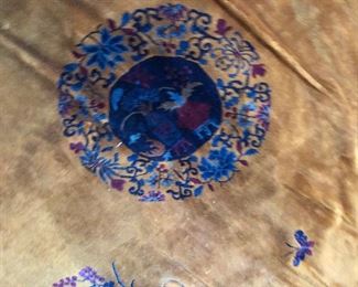 Close Up VIew Of Oval Chinese Medallion Of This Antique Period 1929-1931 Hand Woven Rug