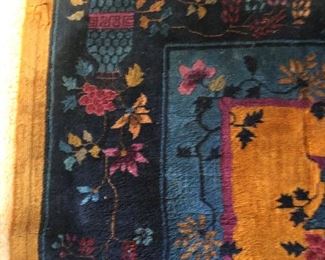 Close Up Corner View Of This Period 1929-1931 Chinese Floor Rug 12' x 14' Commissioned For The Fisher Mansion - Incrediable Colors & Borders