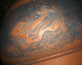 Side View Of This View Of This Chinese Antique Ornate Crafted Clay Large Clay Vase With Dragon