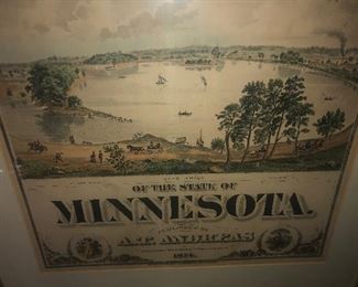 High Quality Antique Multi-Color Stone Lithograph Of The State Of Minnesota