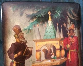 Russian Hand Painted Signed Lacquer Box Peter The Great & Wife In St. Petersburg, Russia & Signed In Left Hand Lower Corner