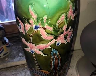 High Quality Porcelain Vase Over 13" With Ornate Floral Decorations