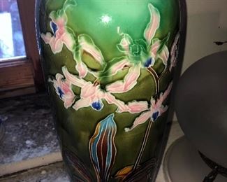 Other Side View Of High Quality Porcelain Vase Over 13" With Ornate Floral Decorations