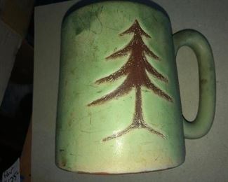 Antique Signed Pottery Christmas Coffee Cup - Very Heavy in Weight