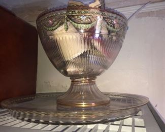 Rare Punchbowl, Platter, Cups & Ladel All Ornately Handpainted. All A Complete Original Family Set