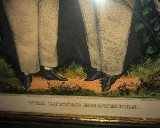Close Up View Of American Empire Rare Currie & Ives Portrait Of Two Brothers Circa 1820-1830 - Stone Lithograph Of Outstanding Colors
