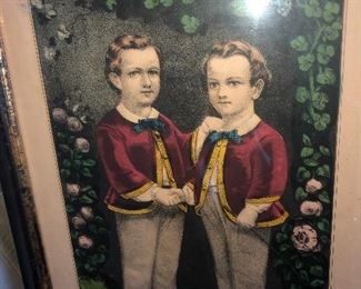 American Empire Rare Currie & Ives Portrait Of Two Brothers Circa 1820-1830 - Stone Lithograph Of Outstanding Colors