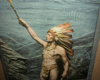 Circa 1905 Rare Native American Woodward & Tiernan PTG Co. St. Louis Original Glass & Frame, Embossed 3 D