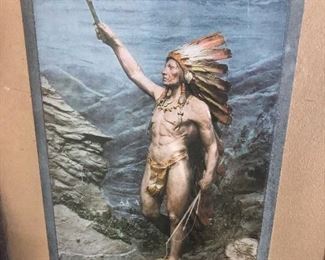 Close Up View Of Circa 1905 Rare Native American Woodward & Tiernan PTG Co. St. Louis Original Glass & Frame, Embossed 3 D