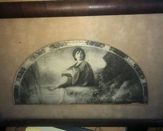 Full View Of Original Signed Antique Print Purchased At JL Hudsons With Arts Department Written Name Label On Reverse