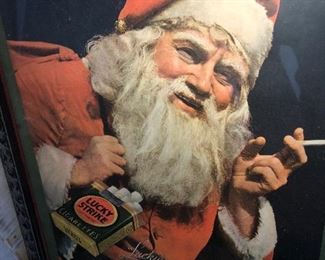 Original Vintage Lucky Strike Cigerette Santa Claus Advertisement In Its Original Ornate Frame