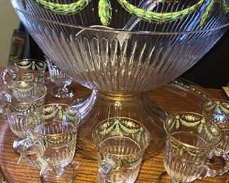 RARE FISHER FAMILY VENICE HAND PAINTED PUNCHBOWL SET HAND BLOWN AND HAND PAINTED WITH NO DAMAGE