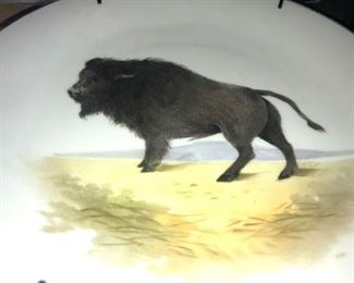 CLOSE UP VIEW OF THIS LIMOGES FRANCE RARE BUFFALO ANTIQUE COLLECTORS PLATE WITH NO DAMAGE