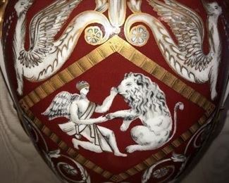 MESSIAN CLOSE UP VIEW OF MYTHOLOGICAL FIGURES ON PORCELAIN LAMP BASE