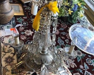 Close Up View Of This Period Crystal Chandelier Circa 1930 - Attributed To Pairpoint Glass Company - 3 Arms