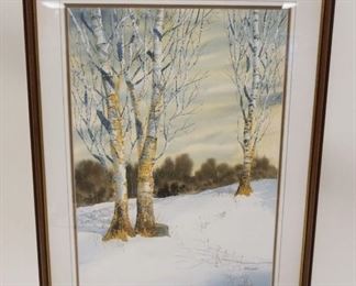 1021	WATERCOLOR OF BIRCH TREES SIGNED HT CARR, APPROXIMATELY 19 IN X 26 IN OVERALL
