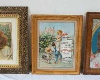 1041	LOT OF 3 VICTORIAN ERA FRAMED PRINTS & ADVERTISING, LARGEST APPROXIMATELY 19 IN X 21 IN
