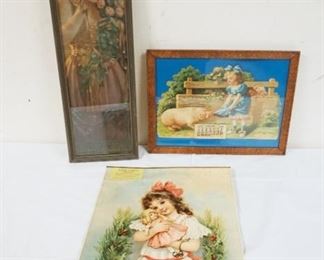 1044	VICTORIAN ERA CALENDARS & FRAMED ADVERTISING, 3 PIECE LOT, LARGEST APPROXIMATELY 15 IN X 22 IN
