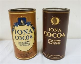 1057	2 ANTIQUE IONA COCOA CONTAINERS *THE GREAT ATLANTIC & PACIFIC TEA CO*, APPROXIMATELY 9 IN HIGH
