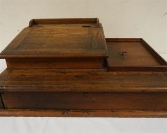 1067	ANTIQUE COUNTRY STORE WOOD COUNTER TOP CASH RECEIPT & CASH TILL BOX, APPROXIMATELY 20 IN X 26 IN X 11 IN HIGH
