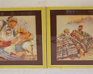 1071	WATERCOLOR PAINTING LOT OF 2 FRAMED COMICAL PERSIAN THEMED, SIGNED & DATED CONSTANTINOPLE 1920, APPROXIMATELY 11 IN X 14 IN OVERALL
