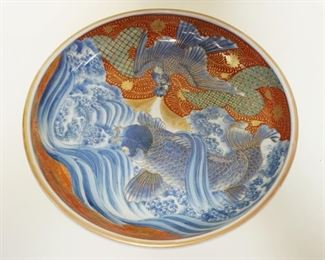 1072	LARGE CONTEMPORARY ASIAN BOWL W/KOI FISH, APPROXIMATELY 14 1/4 IN X 3 1/2 IN HIGH
