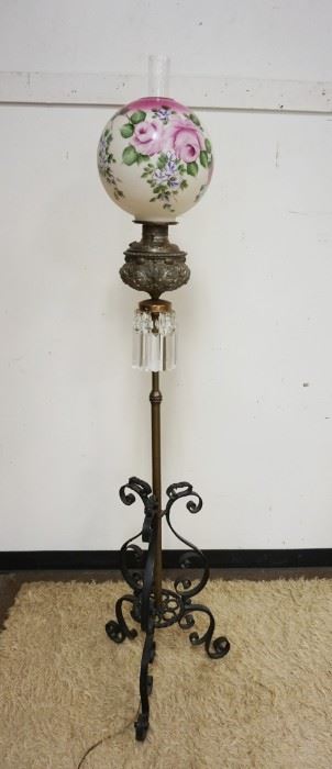 1094	ANTIQUE VICTORIAN PIANO LAMP, ELECTRIFIED, SOME DAMAGE TO BASE OF GLOBE, APPROXIMATELY 70 IN
