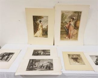 1106	LARGE LOT OF ASSORTED ANTIQUE ENGRAVINGS, SOME W/STAINING ON BORDER, LARGEST APPROXIMATELY 29 1/2 IN X 22 IN
