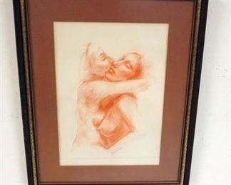 1133	NUDE PRINT OF 2 WOMEN EMBRACING, APPROXIMATELY 17 1/2 IN X 21 1/2 IN OVERALL, SIGNED AT BOTTOM
