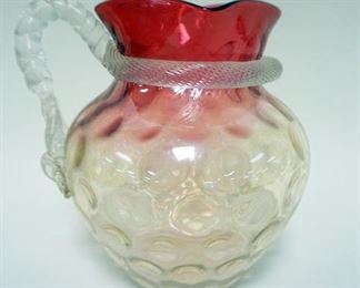 1174	ANTIQUE VICTORIAN BLOWN GLASS AMBERINA PITCHER, APPROXIMATELY 8 1/4 IN H
