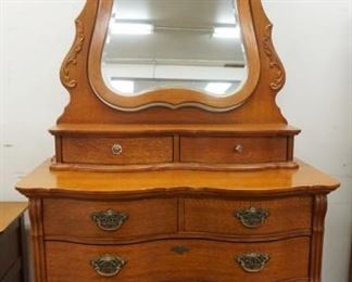 1185	LEXINGTON OAK NARROW 5 DRAWER, 2 DOOR CHEST WITH FANCY BEVELED MIRROR, APPROXIMATELY 38 IN X 21 IN X 82 IN H

