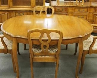 1213	NICE CLEAN FRENCH PROVINCIAL FRUITWOOD DINING ROOM SET, INCLUDING TABLE WITH 6 CHAIRS, SERVER AND CHINA CABINET
