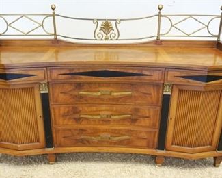 1215	GROSFIELD HOUSE SIDEBOARD WITH INSET EBONIZED DIAMOND DRAWERS, 2 REEDED GEOMETRIC PANELED DOORS AND ORNATE BRASS GALLERY AT TOP, APPROXIMATELY 74 IN X 22 IN X 47 IN H

