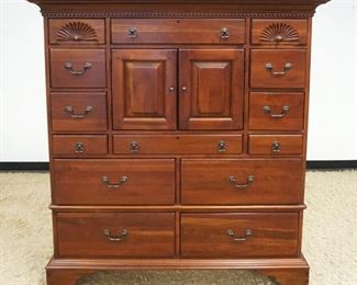 1224	LEXINGTON BOB TIMBER LAKE SOLID CHERRY HIGH CHEST WITH SHELL CARVED DRAWER FRONT AT TOP ON DOVETAILED BRACKET FEET, APPROXIMATELY 51 IN X 20 IN X 63 IN H
