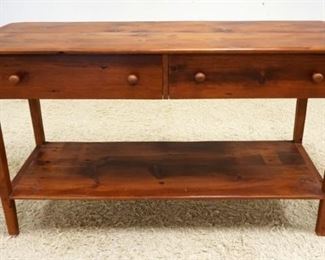 1228	CONTEMPORARY PINE 2 DRAWER COUNTRY WORK TABLE WITH BREAD BOARD TOP, APPROXIMATELY 56 IN X 20 IN X 36 IN H
