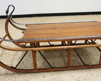 1230	CONTEMPORARY SWAN NECKED SLEIGH COFFEE TABLE, FELL CITY CHAIR CO, APPROXIMATELY 54 IN X 25 IN X 26 IN H
