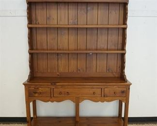 1235	ETHAN ALLEN HUTCH COLONIAL PINE STYLE W/3 DRAWERS & SCALLOPED EDGE SIDES, APPROXIMATELY 60 IN X 16 IN X 82 IN HIGH
