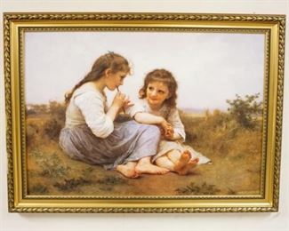 1253	FRAMED PRINT ON CANVAS OF 2 YOUNG GIRLS IN FIELD, APPROXIMATELY 32 IN X 25 IN

