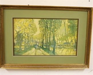 1257	CONTEMPORARY H VAN VLECK COPY PRINT, WAGON ON PATH IN WOODS, APPROXIMATELY 29 IN X 21 IN OVERALL
