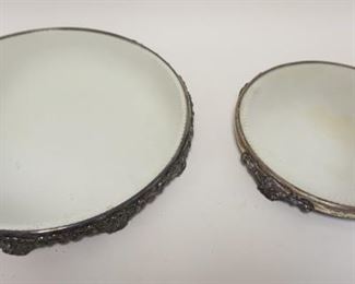 1266	2 MIRRORED DRESSER TRAYS WITH SILVER PLATE RIMS
