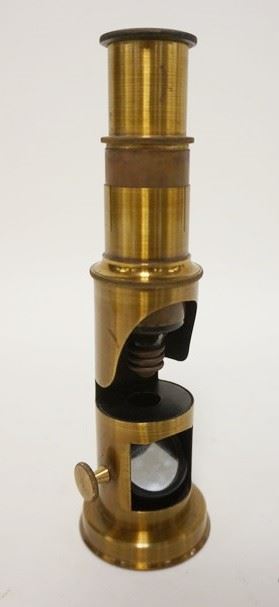 1293	ANTIQUE BRASS FRENCH POCKET MICROSCOPE, APPROXIMATELY 6 IN H
