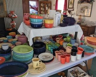 Fiestaware plates, bowls, mugs