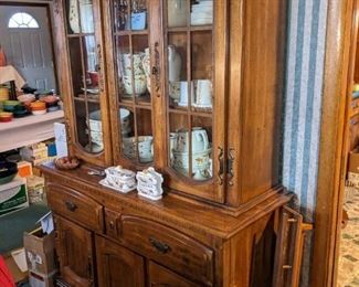 Tennessee Furniture Industries China hutch and large collection of Jewel Tea Autumn Leaf dishes