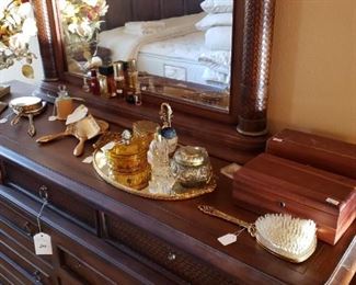 Vanity dresser sets, perfume bottles, powder jars