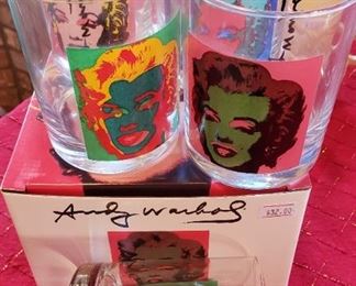 Marilyn Monroe high ball glasses signed by Andy Warhol