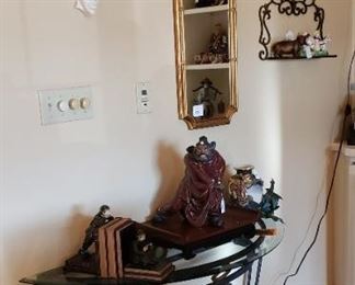 Glass top table, mirror