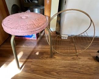 Vintage vanity stool and magazine holder